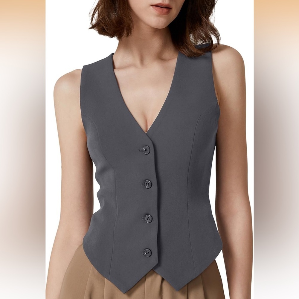 Womens V Neck Vest Top Sleeveless Button Down Fully Lined Solid Going Out NWT M